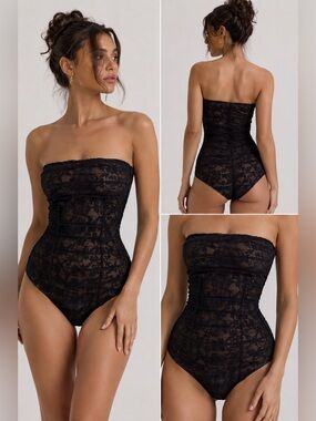 black lace tube top bodysuit | M-L
